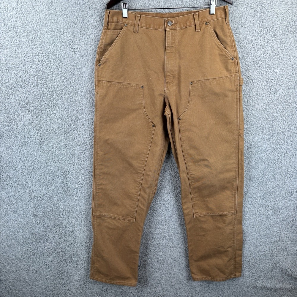 Carhartt Double Knee Pants Men 36x34 (Fits 34x34) Brown Duck Canvas Work Vintage